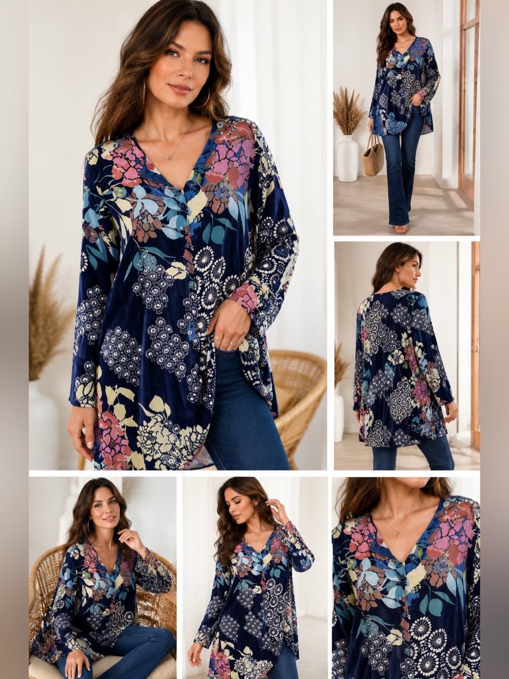 Johnny Was Sierra Burnout Cya Tunic Blue Floral. Size L. NWT! Trending 2025
